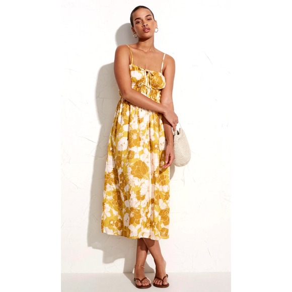 Faithfull The Brand x Anthropologie Dresses & Skirts - NEW! Revolve x Faithful The Brand 6 Francesca Midi Dress 100% LINEN Mustard